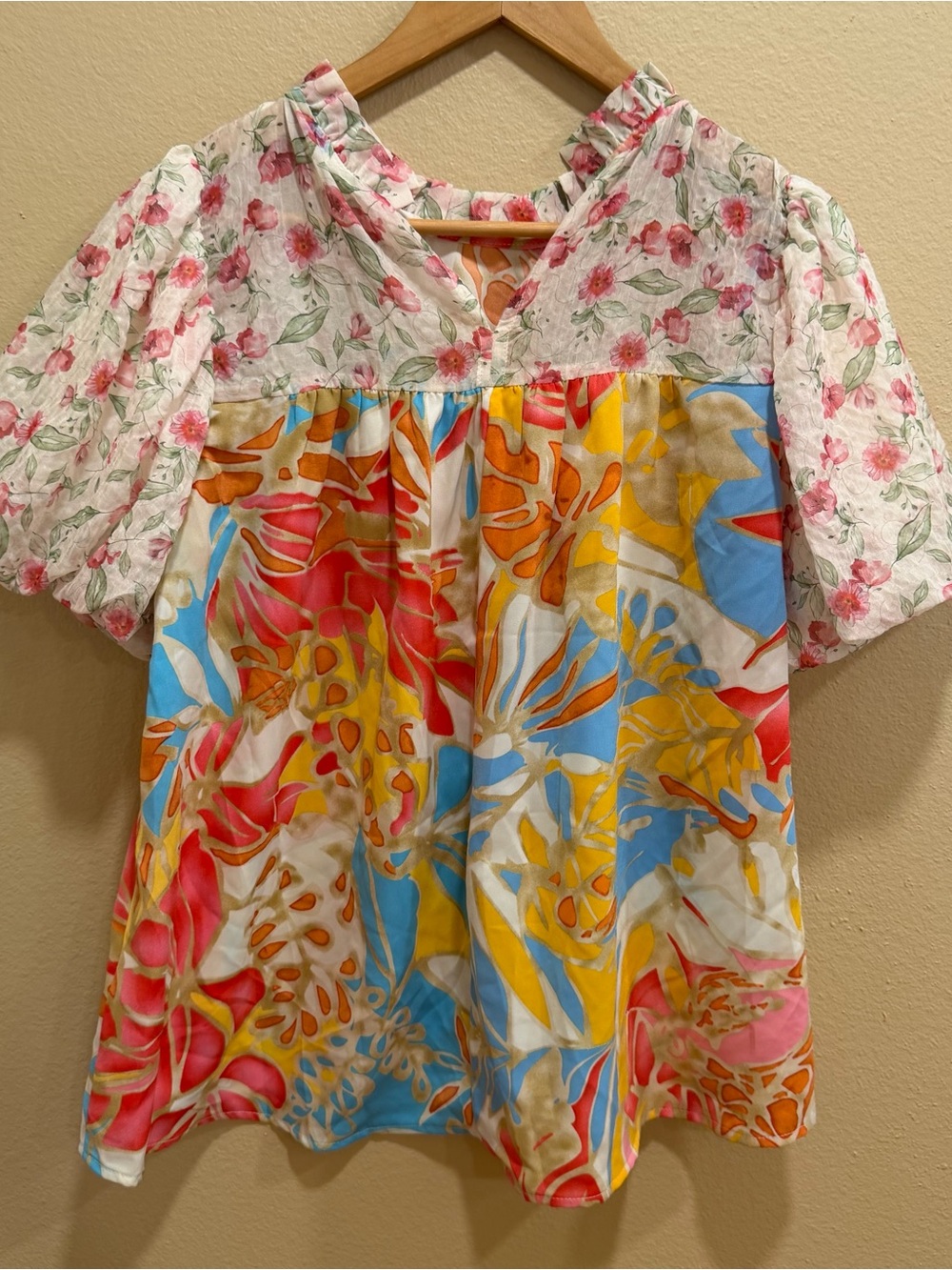 Anthropologie JODIFL Floral Patchwork Puff Sleeve Top - Multicolor Large - Picture 6 of 13